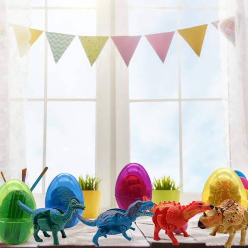 FUNKY WIZARD 4 Pack Dinosaur Easter Jumbo Princess Deformation Prefilled Easter Eggs with Toys, Easter Party Favors Gift for Girls Boys Toddlers Kids, Easter Basket Stuffers Fillers - style: dinosaur