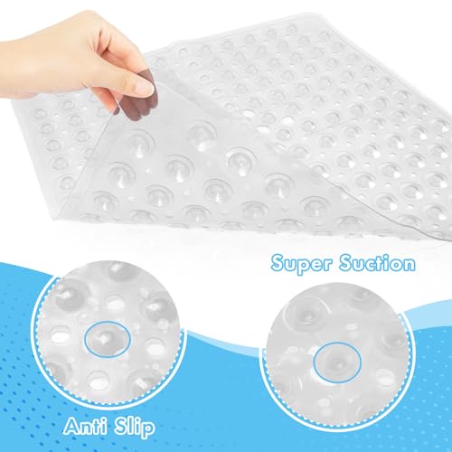 AmazerBath Shower Mat Non Slip 21 x 21 Inches, Square Shower Mat with Suction Cups and Drain Holes, Shower Stall Mat Machine Washable (Clear) - color: Clear, size: 21.3" x 21.3" (Rectangular)