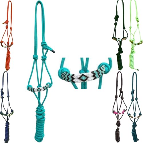 Majestic Ally Padded Beaded Nose Braided Rope Halter with 10' Matching Lead - Full (Turquoise) - color: Turquoise