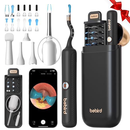 Bebird Earsight Plus R37R Ear Wax Removal Tool Camera, FSA HSA Eligible Items, Smart Ear Cleaner with Painless Visual Tweezers, Flexible Ear Camera Otoscope, Home ENT Cleaning Kit for Family,Black - color: Black