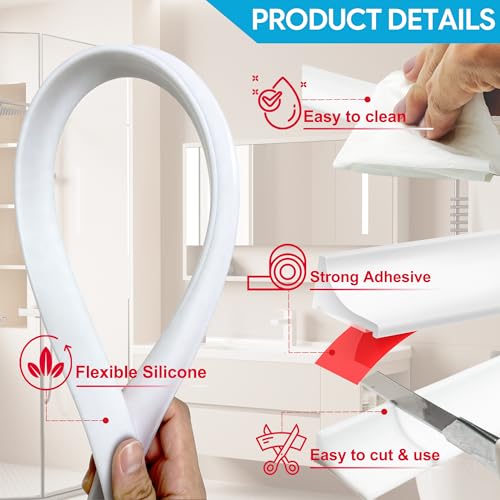 39Inch Shower Threshold Water Dam, Self-Adhesive Silicone Shower Barrier Water Stopper Shower Door Bottom Seal Strip Shower Splash Guard for Bathroom Kitchen Bathtub - color: Transparent, style: 39 inch