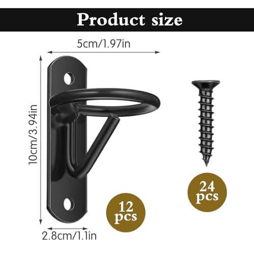 12PCS Horse Water Bucket Hooks - Heavy Duty Iron Bucket Holder for Horse Stalls, Barns, Farmhouse Supplies - Black, 3.4x1.1x1.9 Inches