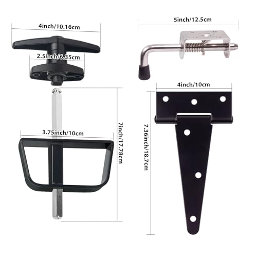 Double Door Shed Hardware Kit - Complete with Hinges, Latches, and 7-1/2" T-Handle Lock - Includes Window and Door/Window Hinge Set, for Gates, playrooms - size: 7-inch-Big-T