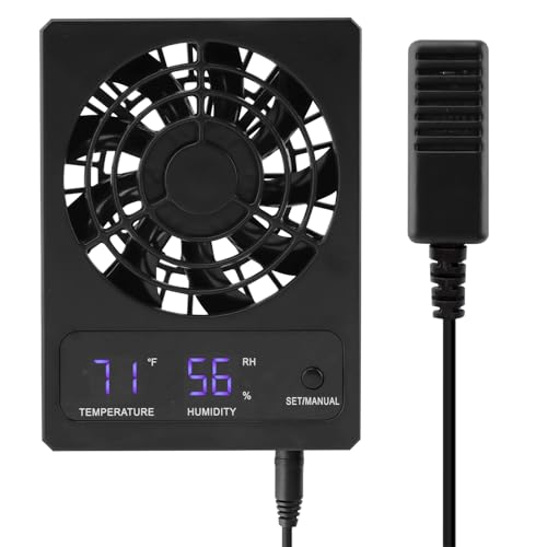 Reptile Ventilation Fan, Auto Temperature/Thermometer Control LED Digital Humidity Gauge, °C/°F Switchable Dehumidifier for Reptile Tank, Rainforest, Ecological Pet Rearing Box (Automatic Humidity) - size: Automatic humidity