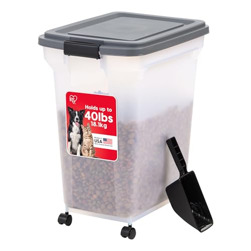IRIS USA Dog Food Storage Container, Up to 40 lbs, Dark Gray, Made in USA | Includes 2-Cup Scoop & Wheels, Airtight Seal, BPA-Free, Bird Seed, Cat food, Cat Litter, Treats, Keeps Kibble Fresh - color: Dark Gray, size: 40 lbs