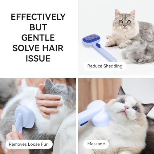 aumuca Skin Friendly Self-Cleaning Slicker Brush for Dogs & Cats, Gentle Pet Grooming Tool for Shedding & Deshedding, Efficient Hair Remover for Long & Short Haired Pets - color: Blue