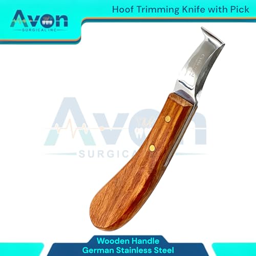 Hoof Knife, Double Edged Hoof Trimming Knife with Wooden Handle Horse Farrier Tool Non Slip Equine Grooming Loop Oval Hoof Shears Multipurpose Hoof Cutter for Cutting Horses Donkeys Cows Hooves