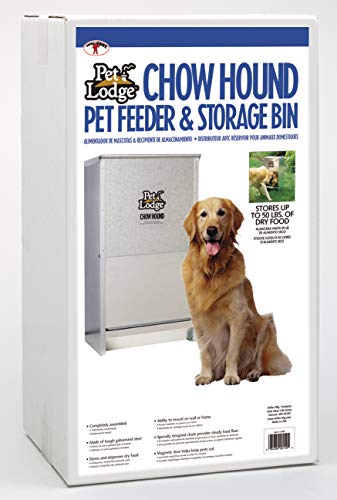 Pet Lodge® Automatic Dog Feeder | Chow Hound Outdoor Pet Feeder for Large Dogs | Tough Galvanized Steel | Made in USA | 50 Pound | Large Refillable Home Feeding Containers and Storage Dispensers for Dogs, Silver - size: 50 Pound