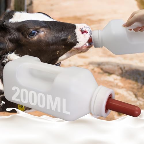 2 Quart Calf Bottle with Replacement Screw Nipple – Heavy-Duty Nursing Feeder for Baby Cattle, Lambs, Goats & Kids – Essential Livestock Supplies with Easy-Grip Handle & Anti-Leak Design