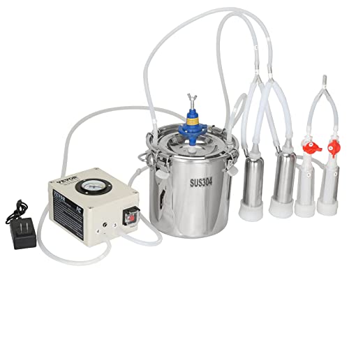 VEVOR Goat Milking Machine, 6 L 304 Stainless Steel Bucket, Electric Automatic Pulsation Vacuum Milker, Portable Milker with Food-Grade Silicone Cups and Tubes, Adjustable Suction for Cows and Sheep - size: 6 L
