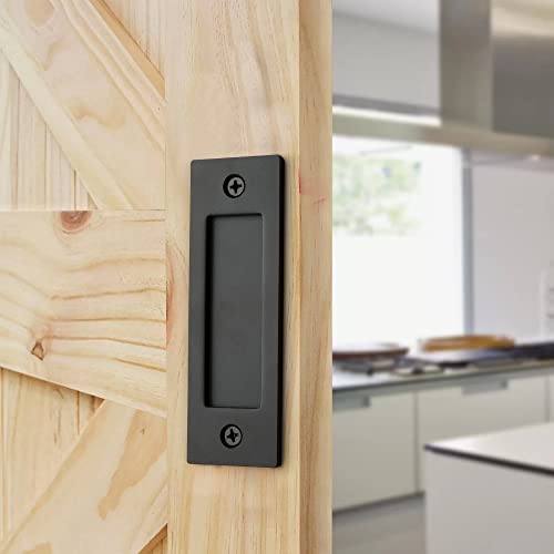 HASWARE 6" Finger Flush Pull Handle Set, Brushed Metal Sliding Barn Door Handle, Rectangular Plate, for Closet Pocket Door or Cabinet