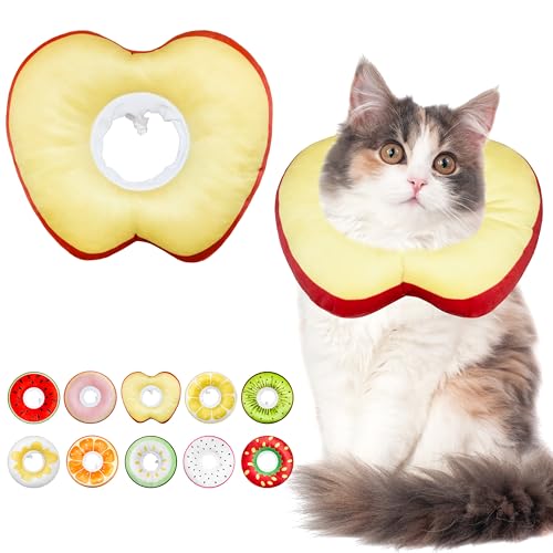 Cat Cone Collar Soft, Adjustable Cat Recovery Cone (Apple, L) | Stop Licking, Cute Kitten Donut Collar After Surgery, Elizabethan Collars for Kittens, Lightweight Cats Neck Cones - color: Apple, size: Large