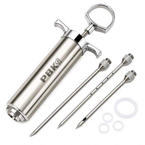 Heavy Duty Stainless Steel Meat Injector Kit – 2 oz Marinade Syringe with 3 Professional Needles for Turkey, Brisket, Chicken, Pork & BBQ – Dishwasher Safe Food Injector