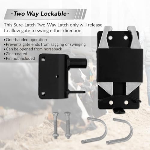 2-Way Lockable Gate Latch, Heavy Duty Automatic Slam Latch for 1.62" to 2" Round Tube Metal Gates, Double Direction Fence Gate Hardware for Livestock Cattle Pasture, Black