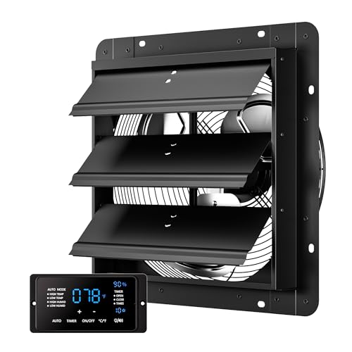 CAMMOO 14 Inch Exhaust Fan, 1000 CFM, with Temp Humidity and Speed Control | 10-Speed EC Motor Attic Fan with Thermostat, 6 Inch Large Touchscreen Controller, for Greenhouse, Garage Ventilation - size: 14 Inch