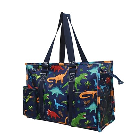 NGIL Utility Water Resistant Tote Bag | Work Tote for Women, Nurse Bag, Teacher's Choice Purse, Gym Bag, Everyday Organizer Top Zipper Closure - color: Dino World- Navy