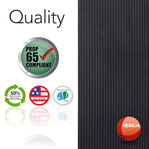 RESILIA Black Plastic Floor Runner - Embossed Wide Rib Waterproof Vinyl, Heavy Duty Protector Mat for Indoor Hardwood, Hard Floors, Garage, Entryway, Kitchen, & Outdoor Use, 27” x 6’, Made in the USA - size: 2'3" x 6' (Rectangular)