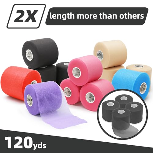 OK TAPE Pre Wrap Tape 4-Rolls 120 Yds Athletic Foam Underwrap for Sports | Soft, Breathable, Skin-friendly and Latex-free, Protect for Ankles Wrists Hands and Knees, 2.75 Inches - Black - color: Black, size: 2.75 Inch x 30 Yards