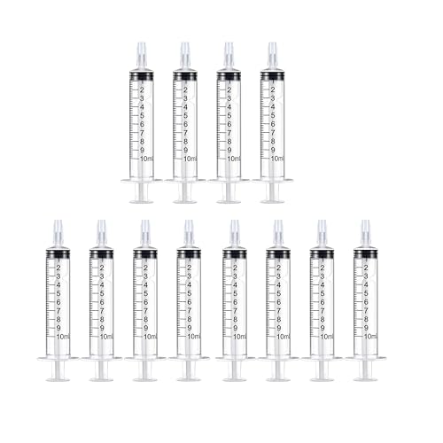 12 Pack 10ml Syringe for Liquid Without Needle,Syringe with Cap,Individually Wrapped,Measurement for Scientific Labs,Measuring Liquids,Pet Feeding,Oil or Glue Applicator (A 12 Pack 10ml) Straight Mouth - size: A 12 Pack 10ml