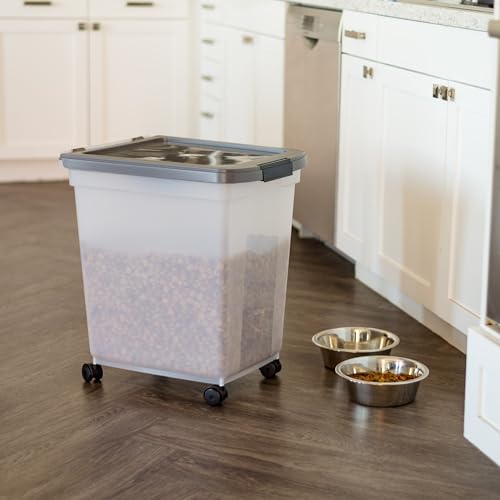 IRIS USA Dog Food Storage Container, Up to 50 lbs, Dark Gray, Made in USA | Includes 2-Cup Scoop & Wheels, Airtight Seal, BPA-Free, Bird Seed, Cat food, Cat Litter, Chicken Feed, Pellets - color: Dark Gray, size: 50 lbs