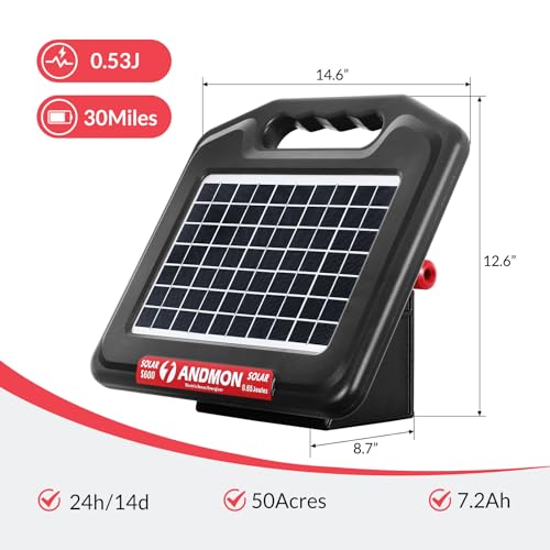 S700 35 Miles Solar Fence Charger, 0.76 Joule Solar Electric Fence Charger for Livestock, Horses, Cattle Sheep, Solar Powered Electric Fence with Dual Input, Easy Installation