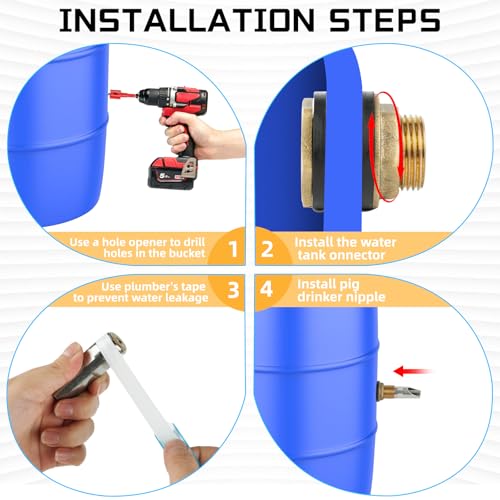 4 Pack Pig Waterer Nipple Kit, Hog Water Nipples for Barrels | Automatic Pig Nipple Water Drinker，304 Stainless Steel，28 mm Hole Opener, PTFE Tape, Pigs and Goats - color: Coppery-4 Pcs