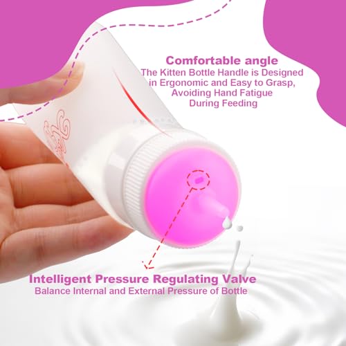 Pet Feeding Nipple with Syringe, Soft Silicone Nursing Pet Feeding Bottle, Ventilation Valve Resistant Tearing for Puppies, Kittens, Rabbit, Small Wildlife (M Nipple,Pink) - color: Pink-M Size