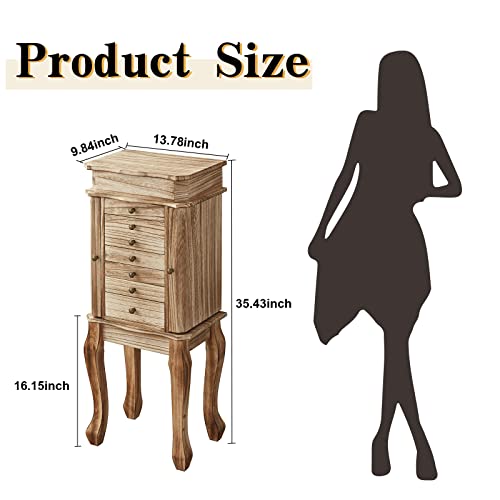 Emfogo Standing Jewelry Armoire, 7 Drawers & 2 Side Doors Jewelry Amoire Cabinet Standing with Top Flip Makeup Mirror, Jewelry Chest Jewelry Boxes - color: Rustic Brown Standing Jewelry Armoire