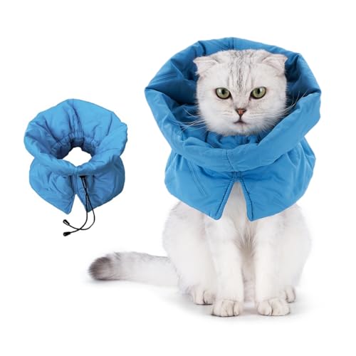 Cat Recovery Collar, Soft Adjustable Cat Cone Alternative, Lightweight Waterproof Fasteners Collars for Cats Kittens Puppies, After Surgery Stop Licking, Post-Surgery or Skin Protection - color: Lake Blue, size: Small