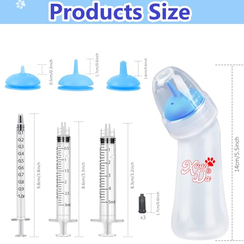 Pet Feeding Bottle and Syringes, 3 Sizes Nipples with Ventilation Valve Resistant Tearing Perfect for Puppies, Kittens, Small Wildlife (Blue) - color: Blue