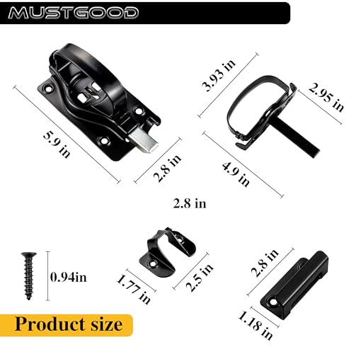 Swinging Shed Door Latch with Handle for Indoor/Outdoor Use, Heavy Duty with WeatherGuard Coating, Black