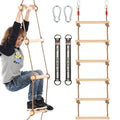 1 Pcs 6.5 Ft Climbing Rope Ladder for Kids, Wooden Rope Hanging Ladder, Rope Ladder for Treehouse Outdoor and Indoor Swing Set Accessories