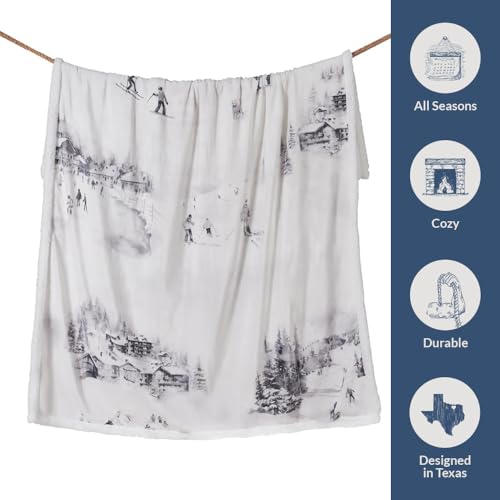 Paseo Road Indigo Hill by HiEnd Accents Ski Toile 54x68 Throw Blanket | Snow Mountain, Pine Tree, Ski Season Print, Cabin Lodge-Style Fleece Blanket for the Couch, Sofa, Bed, or Camping - color: Ski Toile
