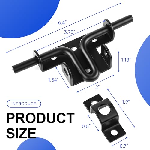 Slide Bolt Gate Latch, 3 Pack Heavy Duty Slide Latches | Thickened Steel, Black Powder Coated; Padlock Hole for Extra Security; for Wood Fence, Barn, Shed, Garden Gates - size: 3 Pack