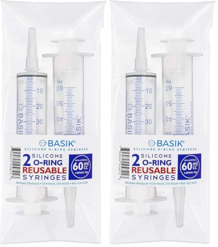 BASIK 60mL Catheter Tip Syringe, Silicone O-Ring, Reusable,4-Pack with Caps - size: 2 Count (Pack of 2)