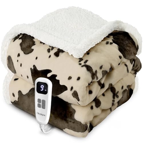 Heated Blanket Throw Blanket - Fast Heating Electric Blanket, Soft Heated Throw with 4 Time Settings,10 Heating Settings, Warm Gifts for Women Mom Grandma(50" x 60" Light Brown) - color: 03 - Brown Ombre-beige, size: Throw 50" x 60"