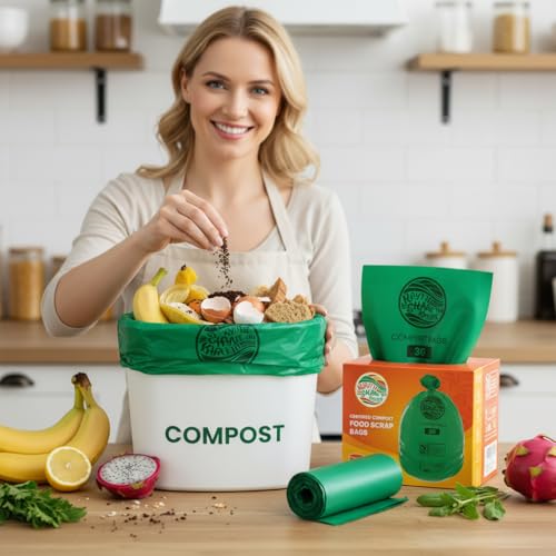 Compost Bags 3 Gallon,100 Count,Compost Food Scrap Waste Bags Fits Countertop Bin,Small Kitchen Food Scrap Waste Bags,Compost bin bags,Certified by BPI,ASTM D6400 and OK compost HOME certified - color: 3G-100count