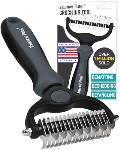 Maxpower Planet Pet Grooming Brush - Double Sided Undercoat Rake for Dogs and Cats, Extra Wide, Reduce Shedding by 95%, Grey | Gray, Dematting & Deshedding, Reduces Shedding, Anti-Slip Handle, Thick or Double Coats - color: Gray, size: Large