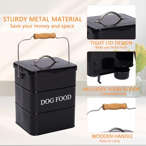 Morezi Dog Food Treat Storage Container with Lid Scoop Included - Perfect Farmhouse Dog Food Bin for Kitchen Countertop, Shelf, Decoration Home - 5 lbs Capacity - Black - color: Black Dog Food