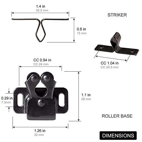 Keenkee Cabinet Latch Double Roller Catch, Black Nickel, 4 PCS | Hardware for Cupboard Closet Kitchen, Cabinet Door Latches and Catches - color: BlackNickel 4ps