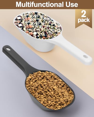 2 Pack Dog Food Scoop, 1 Cup Pet Food Scoop With Measuring Lines | Black and White, Clear Markings for Precise Measuring 1/2 and 1 Cup Lines,Dishwasher Safe,Plastic,Portable and Sturdy - color: Black and White