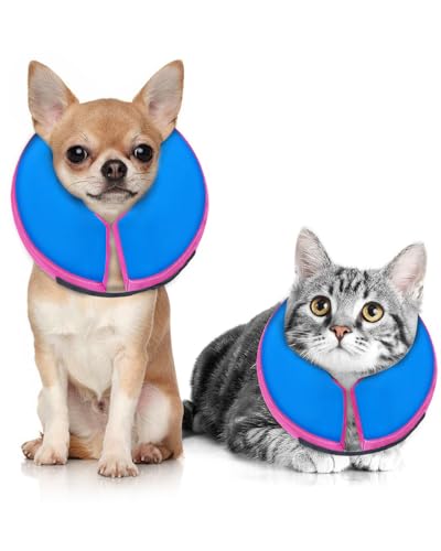 MIDOG Inflatable Dog Cone, Donut Recovery Collar After Surgery, X-Small | Soft inflatable donut e-collar; stops licking after surgery; pet eats & sees normally; neck 6-9 in (XS); not for chewers - color: PinkBlue, size: X-small (Neck:6"-9")