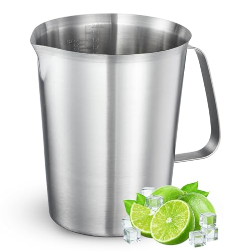 Stainless Steel Measuring Cup 64oz (8 Cup / 2L), Heavy Duty Liquid Measuring Pitcher with Handle & Engraved Markings, Metal Measuring Cup for Coffee, Milk, Baking & Frothing - size: 64oz/2000ml