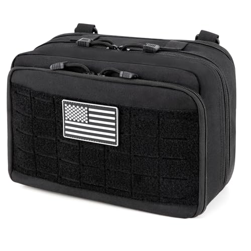 Jueachy Tactical Molle Pouch Large Admin Bag Utility Tool Pouches Molle Attachment EDC Pouches Expandable Molle Accessories Organizer Medical Pocket U.S.A Patch Included - color: Black Laser Cut
