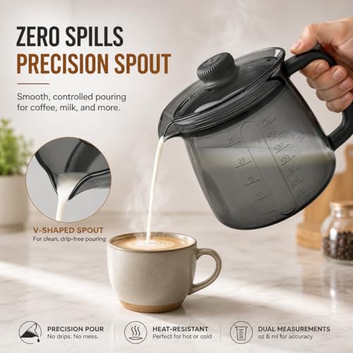 Silicone Microwave Measuring Cup, Milk Warmer Pitcher for Coffee, 25oz | Food-Grade Silicone, V-Spout, Dual Scales, -40°F to 446°F, Dishwasher Safe