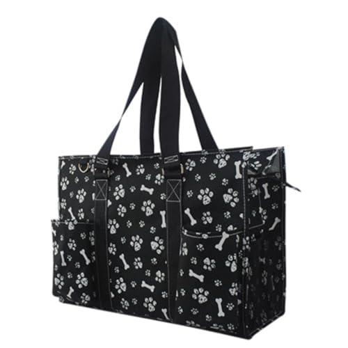 NGIL Utility Water Resistant Tote Bag | Work Tote for Women, Nurse Bag, Teacher's Choice Purse, Gym Bag, Everyday Organizer Top Zipper Closure - color: Printed Paws-black