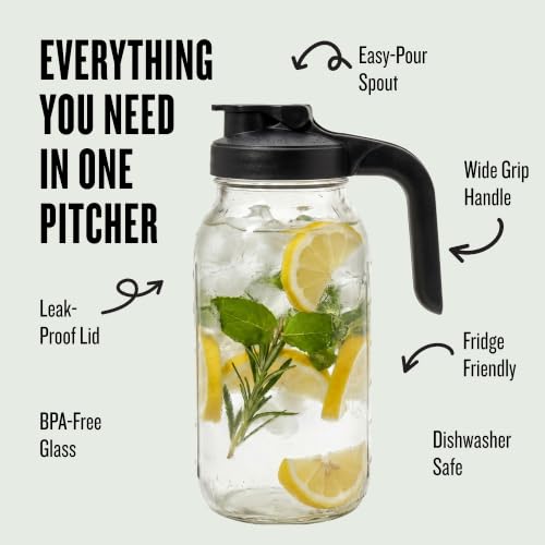 County Line Kitchen 64 oz Mason Jar Glass Pitcher With Lid - Black | Heavy-Duty Glass Mason Jar Pitcher - Leak-Proof Lid, Wide Mouth & Easy Pour Spout (64 oz) - color: Black