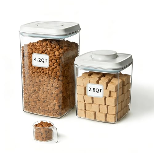 Dog Food Storage Containers Set, 4.2 QT with 130 ml Scoop & 2.8 QT, Airtight BPA-Free | Stackable Pop Lid Plastic Containers for Kibble & Pet Treats - color: 2.8 Qt + 4.2 Qt