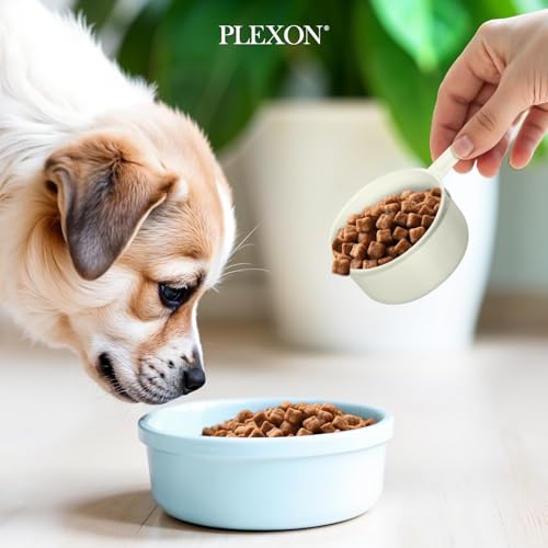 Plexon Metal Dog Food Storage Container with Scoop - Small Dog Food Container Holder Treat Jar Bin with Lid - Pet Chow Storage Canister Tin, 1.5 Gallon, 7 lbs, Off-White - color: Off-white, 1.5 Gall Capacity