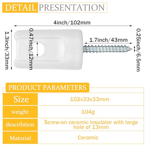 Blulu 25 Pack Ceramic Electric Fence Insulator Heavy Duty Ceramic Porcelain Lag Screw Insulator for Wooden Post Electrical Wire Ground Fencing Agricultural and Ranchers Supplies